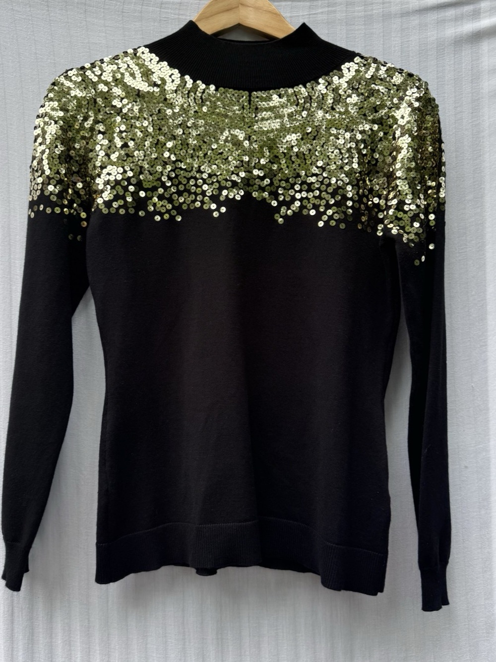 Boston Proper Sequin Mock Neck Sweater Black Gold Ombre Embellished Small S